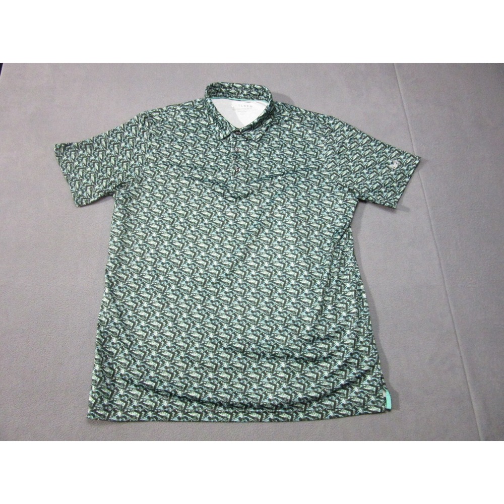 Maelreg Shirt Mens Large Green Polo Geometric Performance Golf Short Sleeve